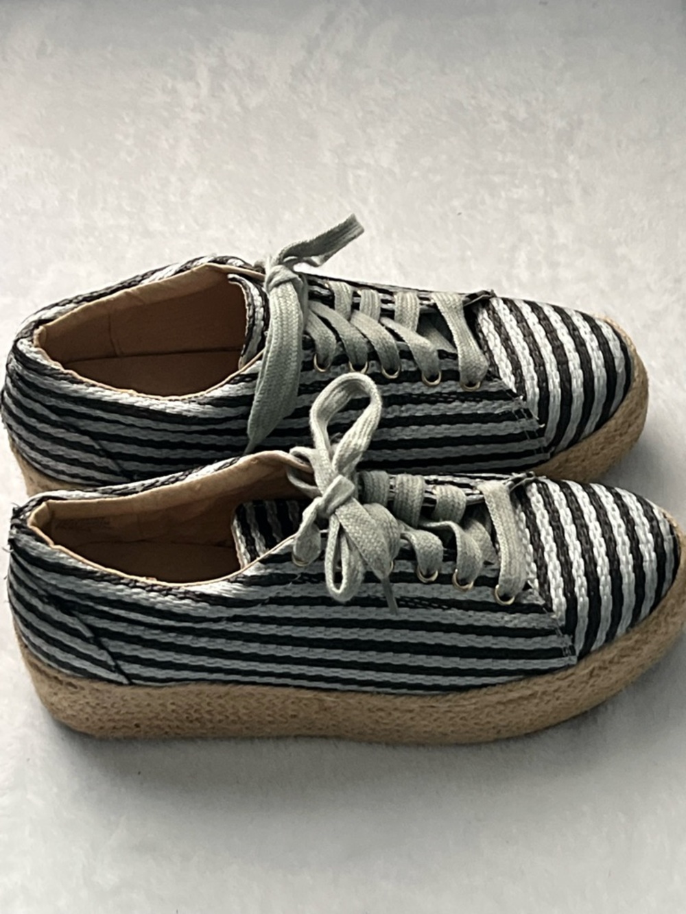 Striped Black & White Lace-Up Espadrille Platform Sneakers, Size 9 - Picture 3 of 12